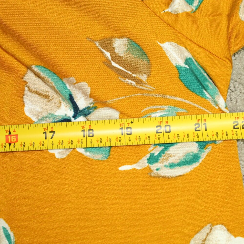 Croft & Barrow Size XL Mustard Yellow with Floral Print French Terry Rayon Blend - Picture 6 of 6